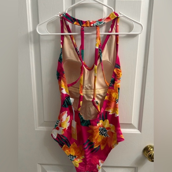NWOT Kona Sol Pink Tropical Floral One Piece Bathing Suit Size Small - Picture 2 of 6